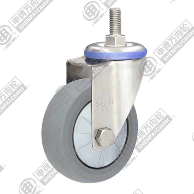4" Threaded Stem Swivel Caster, Stainless Steel Frame, Plastic-core TPE Wheel, M12*25