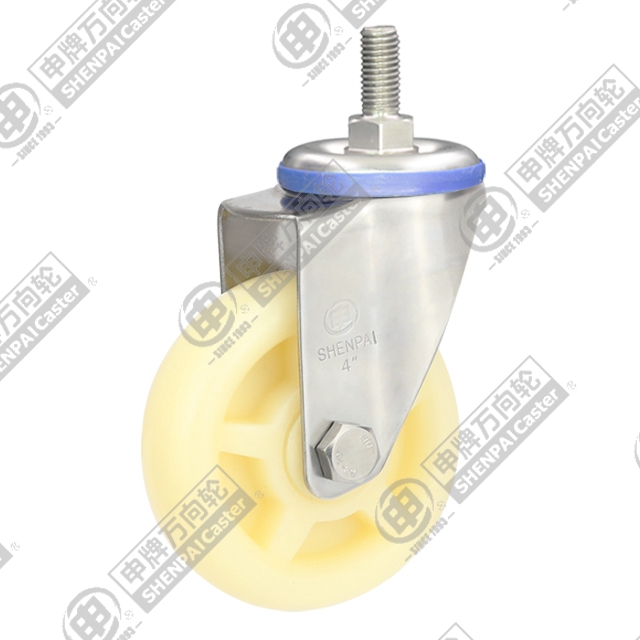 5" Threaded Stem Swivel Caster, Stainless Steel Frame, Polypropylene Wheel, M12*25