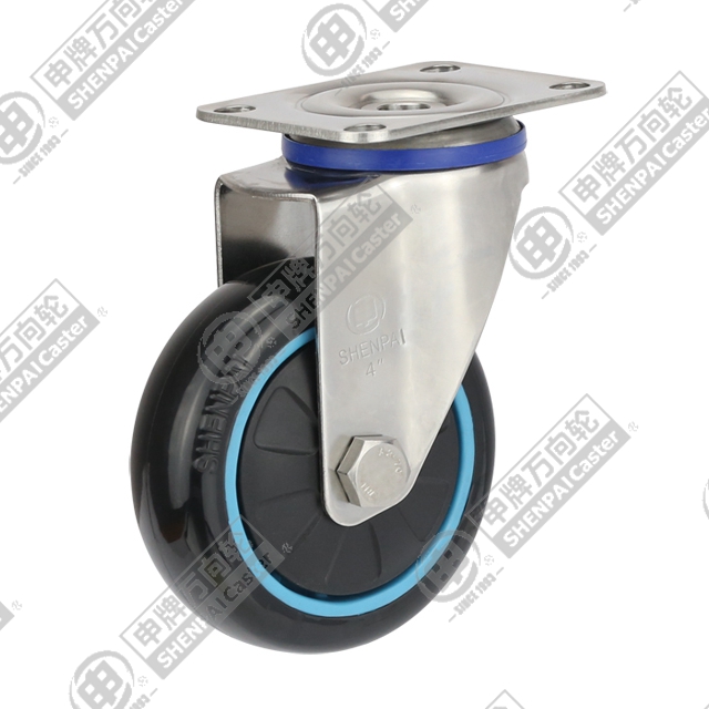 5" Top Plate Swivel Caster, Stainless Steel Frame, Plastic-core Polyurethane Wheel