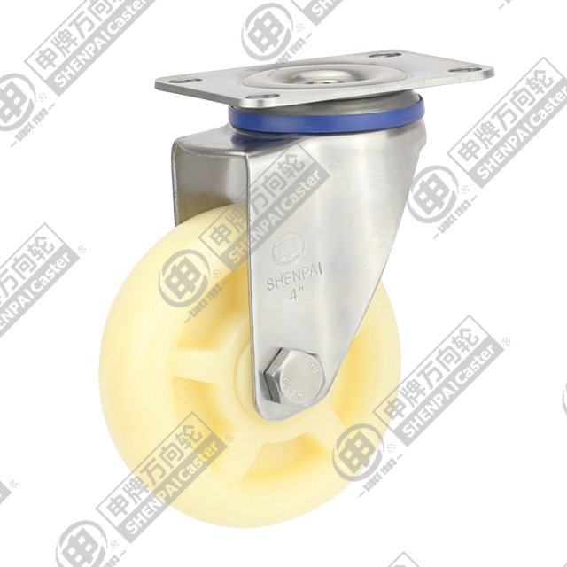 3" Top Plate Swivel Caster, Stainless Steel Frame, Polypropylene Wheel
