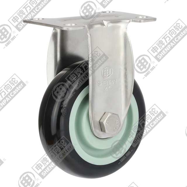 4" Top Plate Fixed Caster, Stainless Steel Frame, Plastic-core Polyurethane Wheel