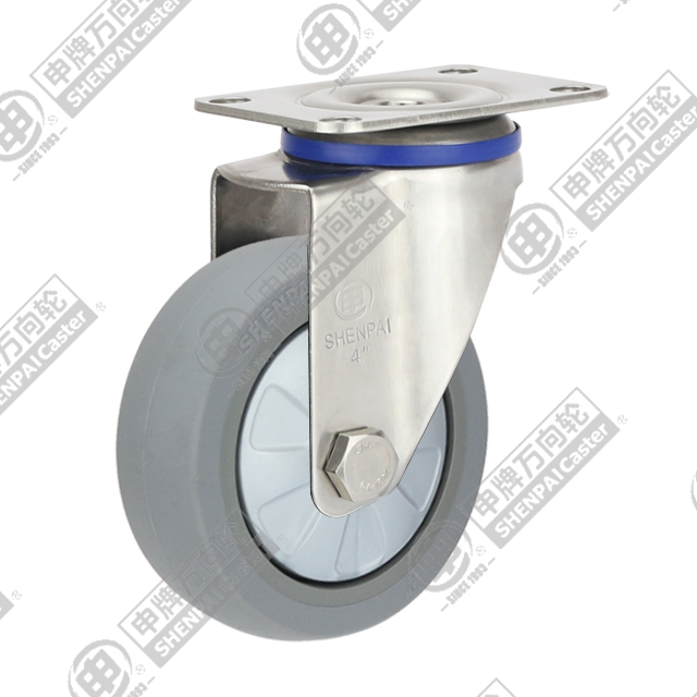 5" Top Plate Swivel Caster, Stainless Steel Frame, Plastic-core TPE Wheel