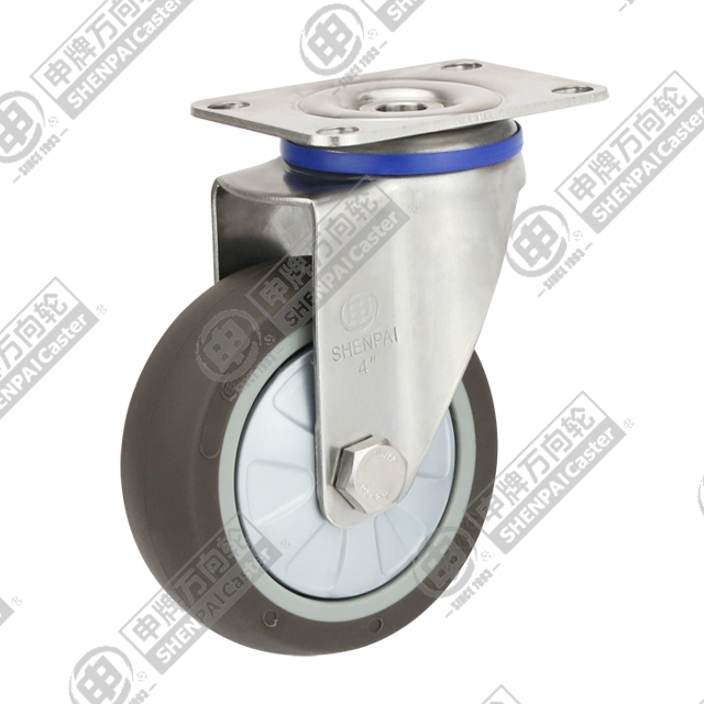 3" Top Plate Swivel Caster, Stainless Steel Frame, Plastic-core TPE Wheel