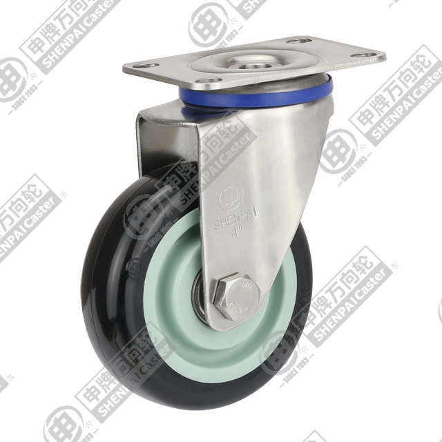 3" Top Plate Swivel Caster, Stainless Steel Frame, Plastic-core Polyurethane Wheel