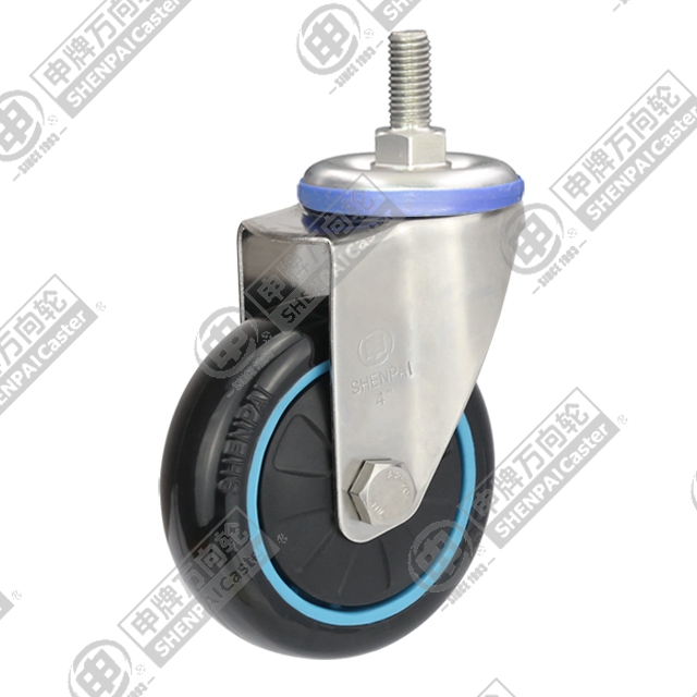 5" Threaded Stem Swivel Caster, Stainless Steel Frame, Plastic-core Polyurethane Wheel, M12*25