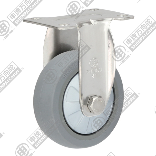 5" Top Plate Fixed Caster, Stainless Steel Frame, Plastic-core TPE Wheel