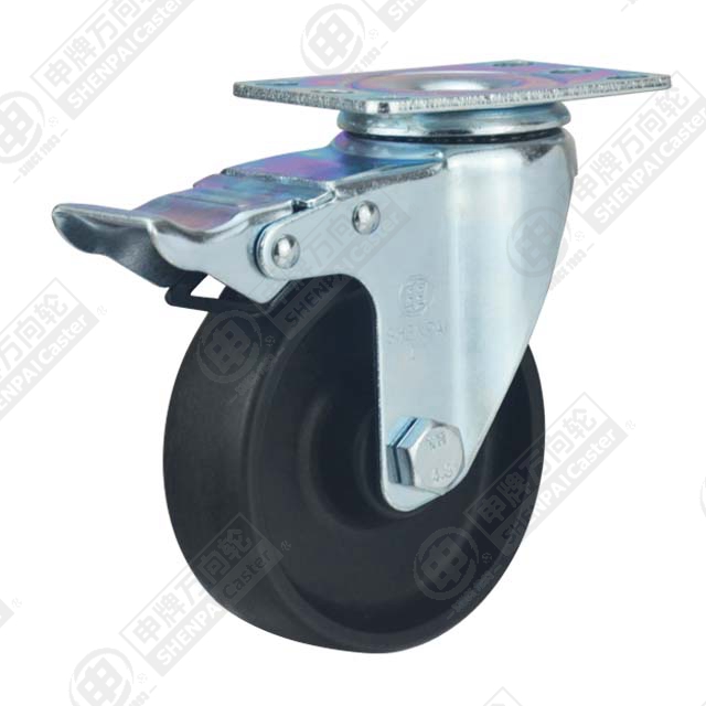 5" Top Plate Swivel Caster, High Temperature Nylon Wheel, Total Lock Brake