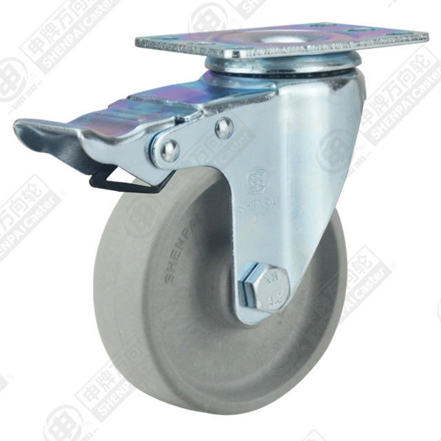 4" Top Plate Swivel Caster, High Temperature Nylon Wheel, Total Lock Brake