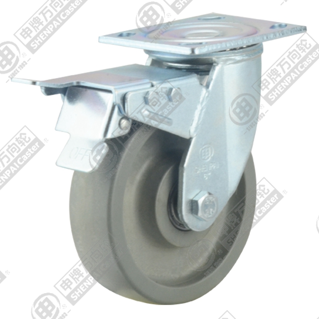 8" Top Plate Swivel Caster, High Temperature Nylon Wheel, Total Lock Brake