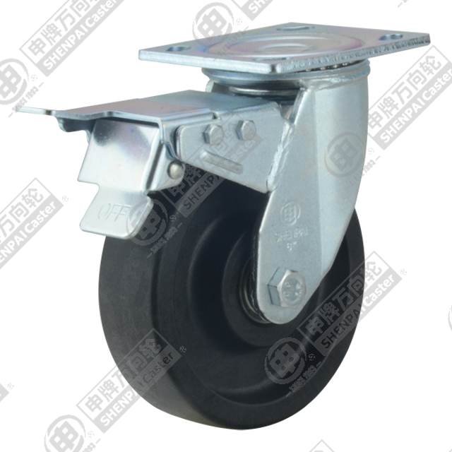 5" Top Plate Swivel Caster, High Temperature Nylon Wheel, Total Lock Brake