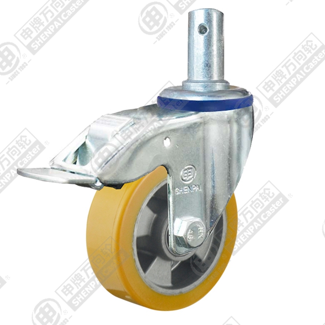 3" Round Stem Swivel Caster, Aluminum Core Polyurethane Wheel, Total Lock Brake