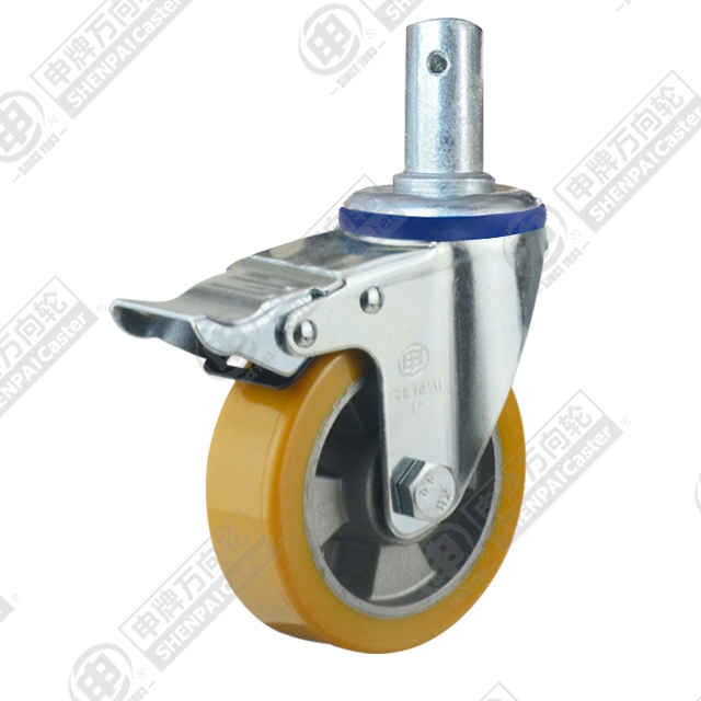 4" Round Stem Swivel Caster, Aluminum Core Polyurethane Wheel, Total Lock Brake