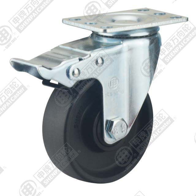 3" Top Plate Swivel Caster, High Temperature Nylon Wheel, Total Lock Brake