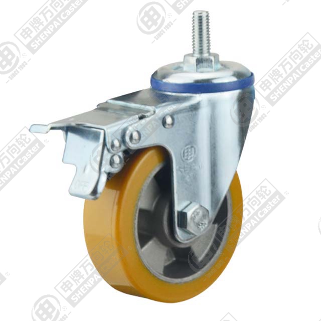 5" Threaded Stem Swivel Caster, Aluminum Core Polyurethane Wheel, Total Lock Brake, M12*25