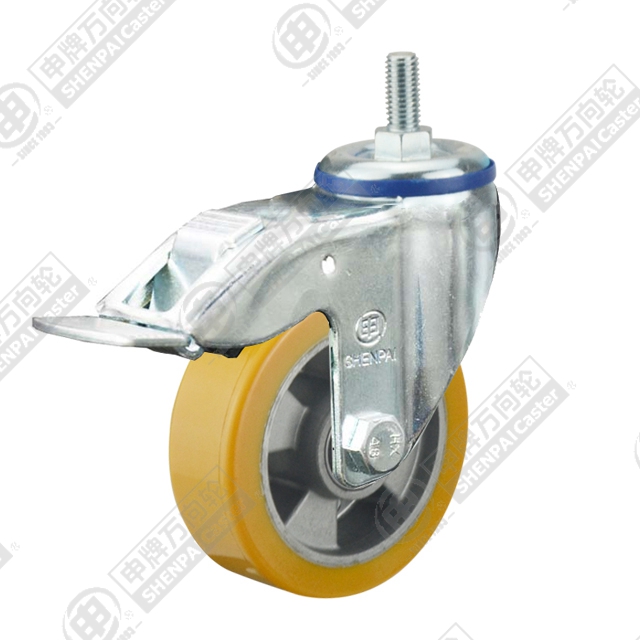 3" Threaded Stem Swivel Caster, Aluminum Core Polyurethane Wheel, Total Lock Brake, M12*25