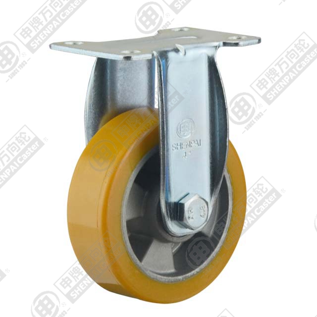 4" Top Plate Fixed Caster, Aluminum Core Polyurethane Wheel
