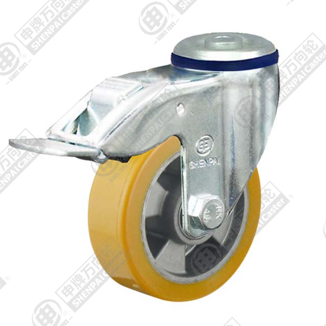 3" Bolt Hole Swivel Caster, Aluminum Core Polyurethane Wheel, Total Lock Brake