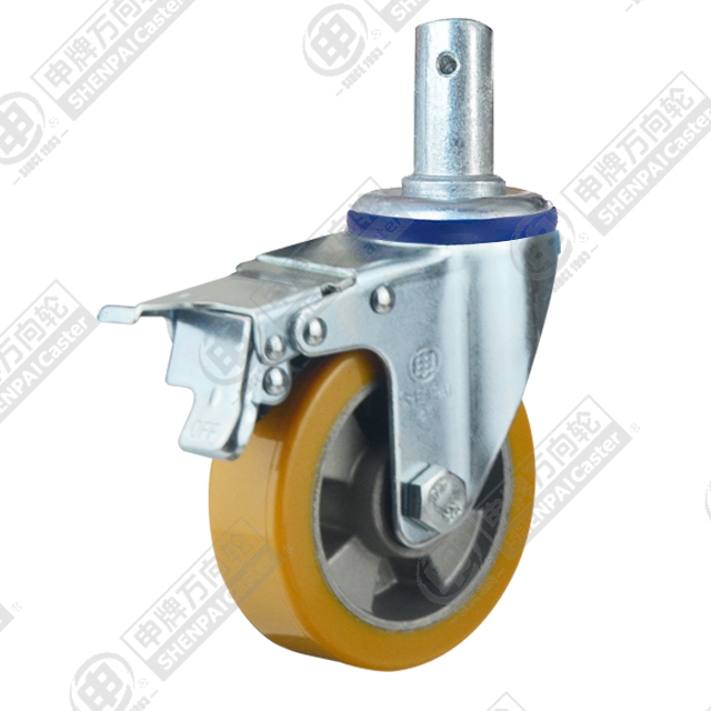 5" Round Stem Swivel Caster, Aluminum Core Polyurethane Wheel, Total Lock Brake
