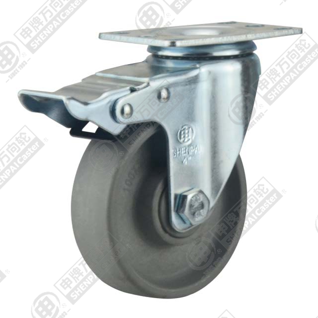 4" Top Plate Swivel Caster, High Temperature Nylon Wheel, Total Lock Brake