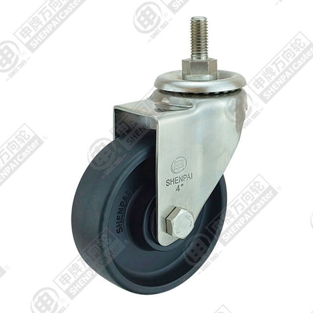5" Threaded Stem Swivel Caster, Stainless Steel Frame, High Temperature Nylon Wheel, M12*25