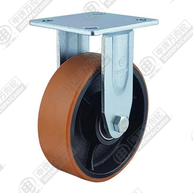 4" Top Plate Fixed Caster, Iron Core Polyurethane Wheel