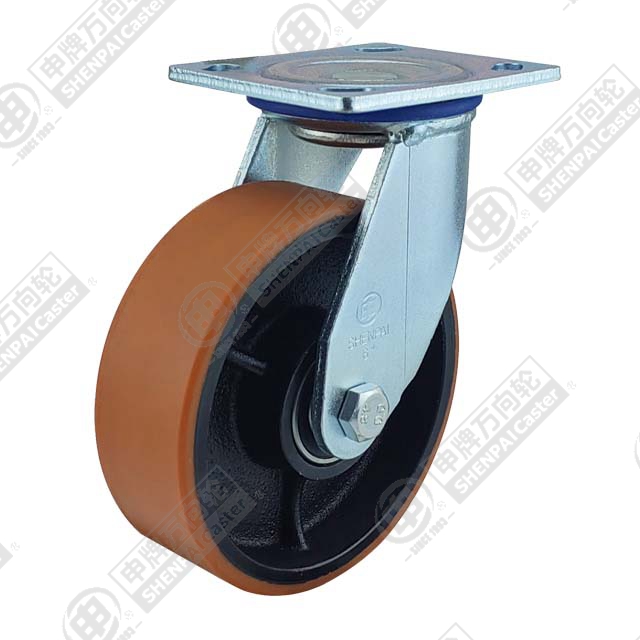 4" Top Plate Swivel Caster, Iron Core Polyurethane Wheel