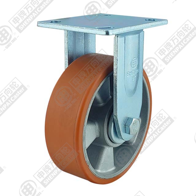 5" Top Plate Fixed Caster, Aluminum Core Polyurethane Wheel