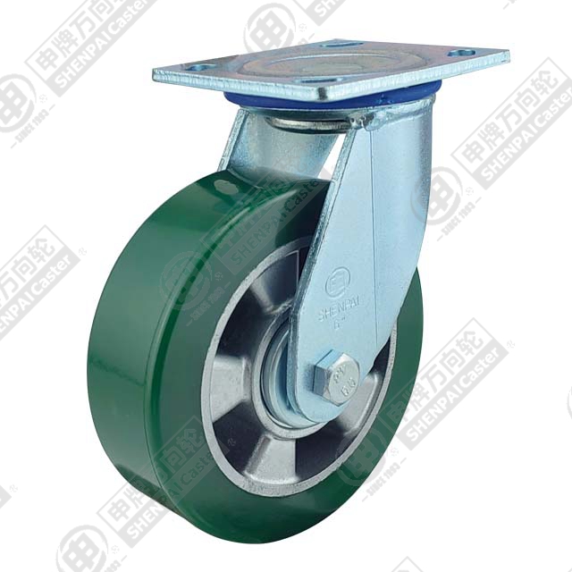 6" Top Plate Swivel Caster, Aluminum Core Polyurethane Wheel