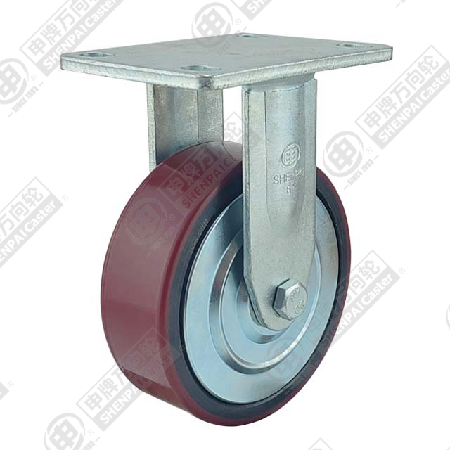 8" Top Plate Fixed Caster, Iron Core Polyurethane Wheel