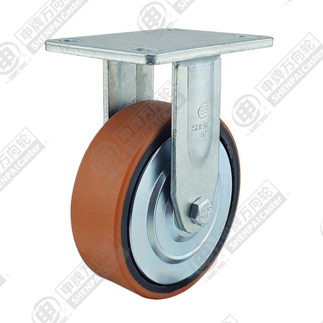 5" Top Plate Fixed Caster, Iron Core Polyurethane Wheel