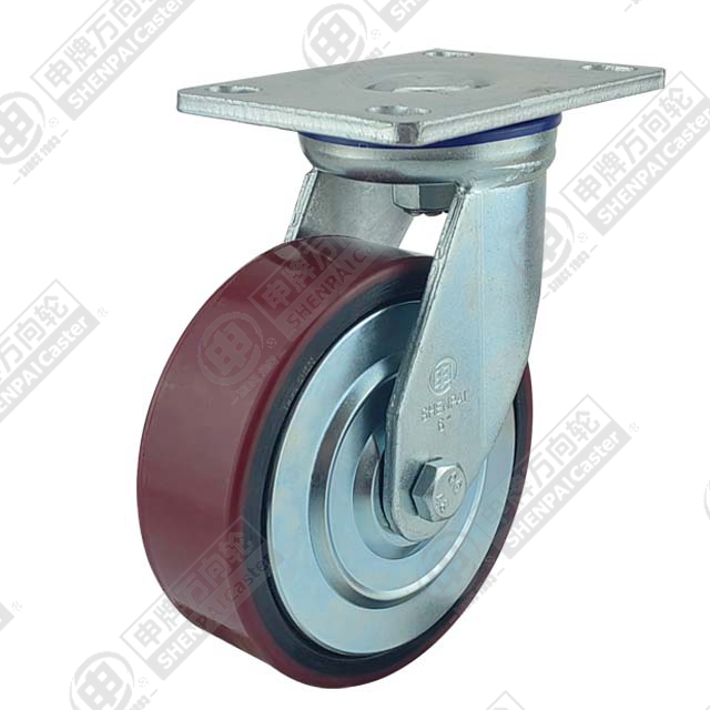 4" Top Plate Swivel Caster, Iron Core Polyurethane Wheel