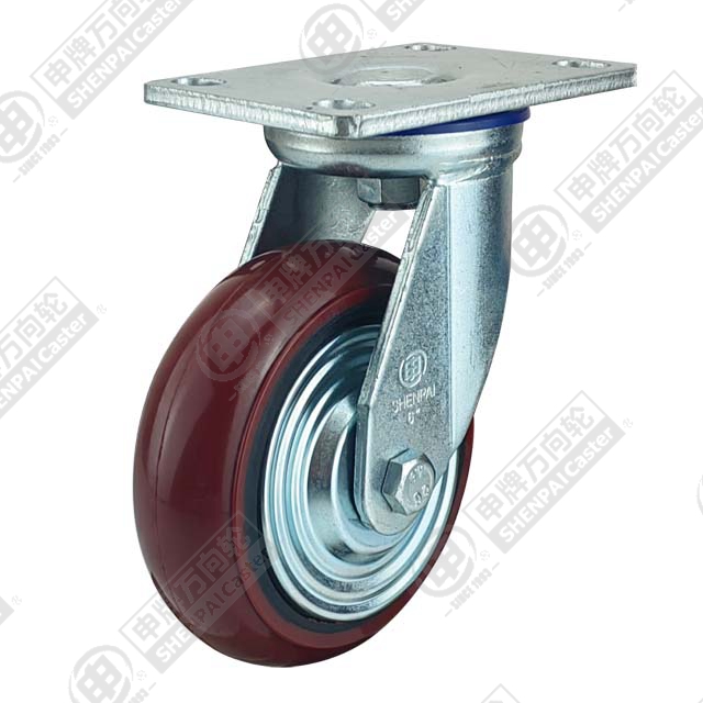5" Top Plate Swivel Caster, Iron Core Polyurethane Wheel