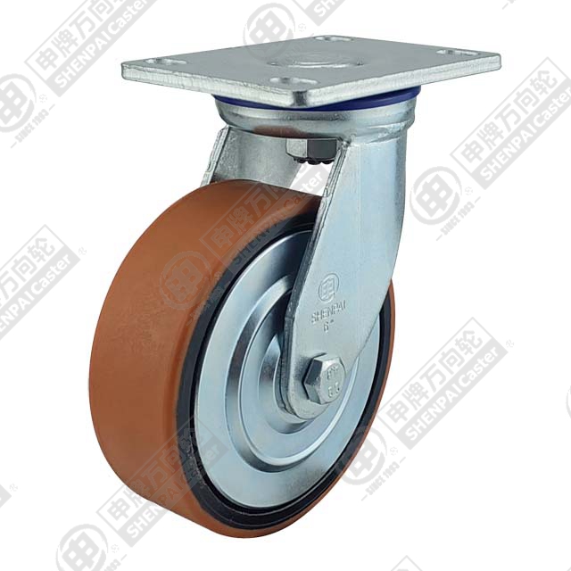 4" Top Plate Swivel Caster, Iron Core Polyurethane Wheel