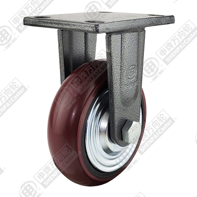 6" Top Plate Fixed Caster, Iron Core Polyurethane Wheel