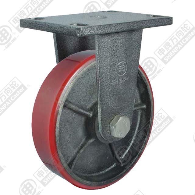 10" Top Plate Fixed Caster, Iron Core Polyurethane Wheel