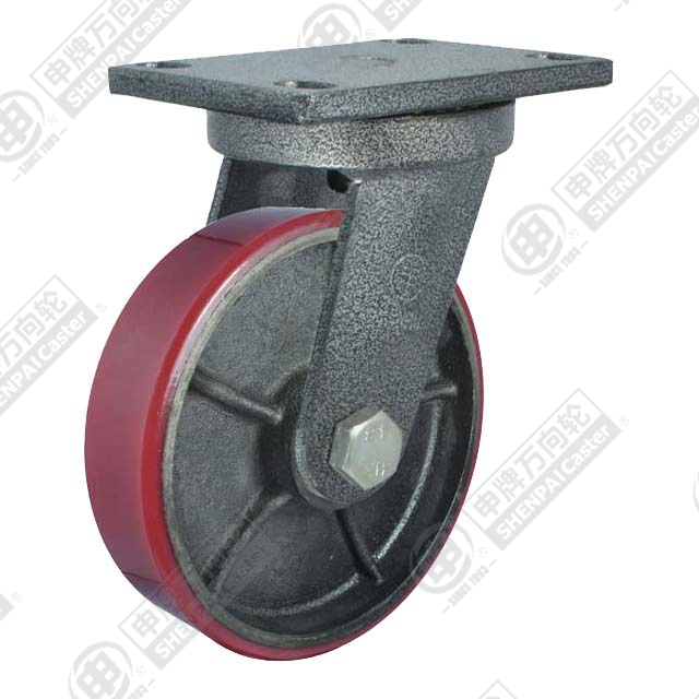 10" Top Plate Swivel Caster, Iron Core Polyurethane Wheel