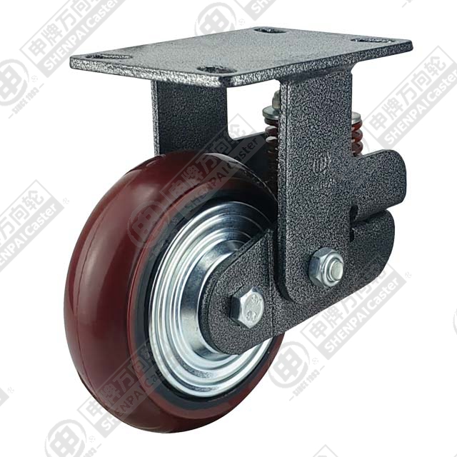 5" Top Plate Fixed Caster, Iron Core Polyurethane Wheel