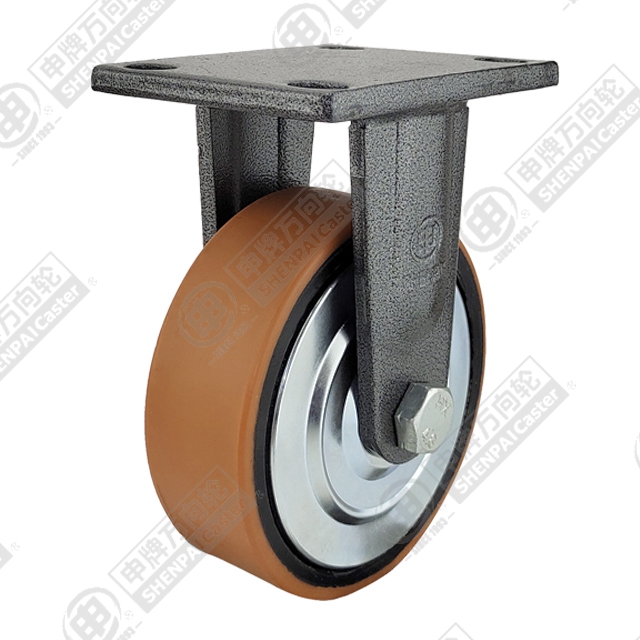6" Top Plate Fixed Caster, Iron Core Polyurethane Wheel