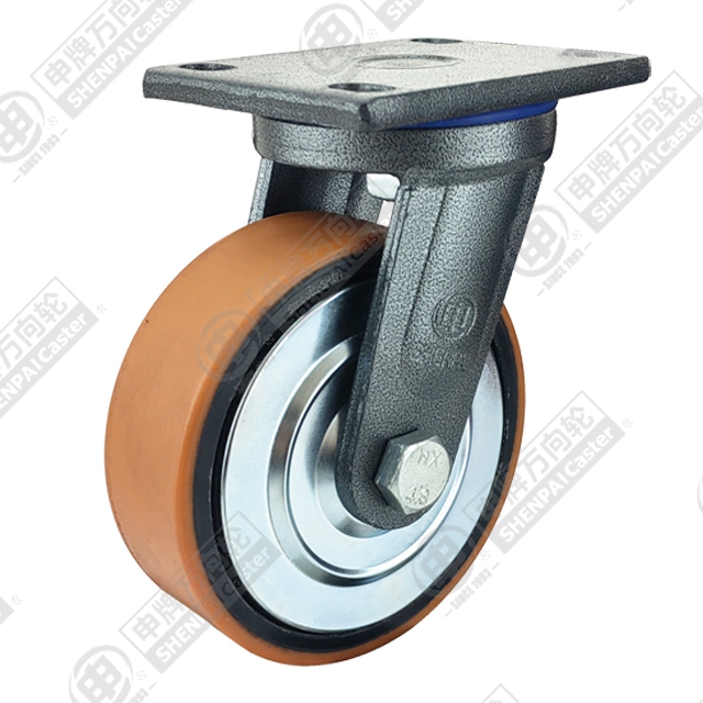 5" Top Plate Swivel Caster, Iron Core Polyurethane Wheel
