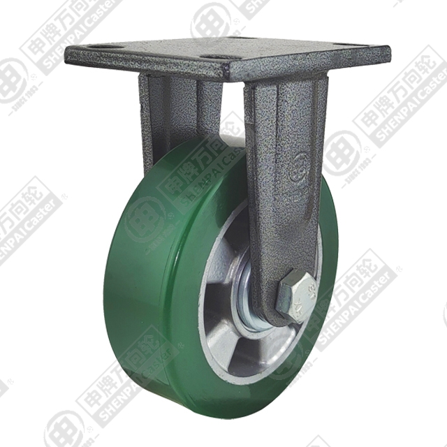 6" Top Plate Fixed Caster, Aluminum Core Polyurethane Wheel