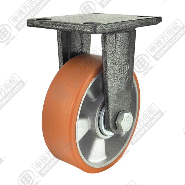 5" Top Plate Fixed Caster, Aluminum Core Polyurethane Wheel, Direction Lock Brake
