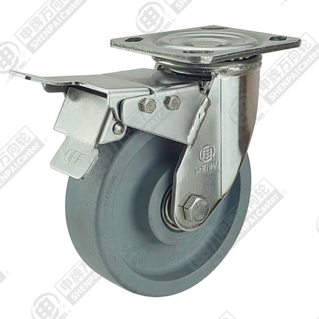 4" Top Plate Swivel Caster, Stainless Steel Frame, High Temperature Nylon Wheel, Total Lock Brake