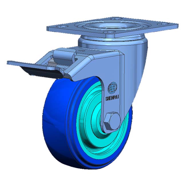 5" Top Plate Swivel Caster, Plastic-core Polyurethane Wheel, Total Lock Brake
