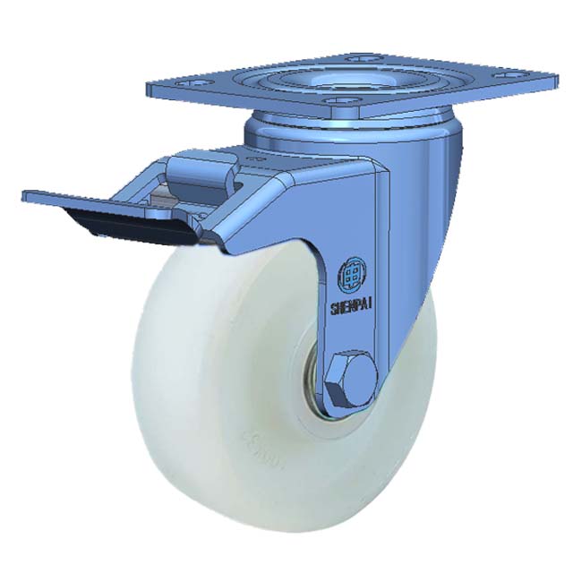 4" Top Plate Swivel Caster, Integral Nylon Wheel, Total Lock Brake