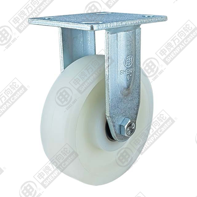6" Top Plate Fixed Caster, Integral Nylon Wheel