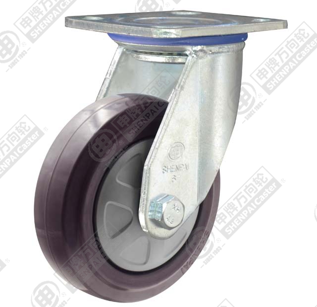 6" Top Plate Swivel Caster, Nylon Core Rubber Wheel