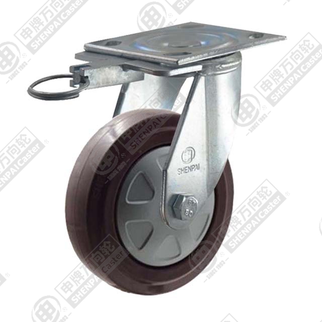 4" Top Plate Swivel Caster, Nylon Core Rubber Wheel, Direction Lock Brake