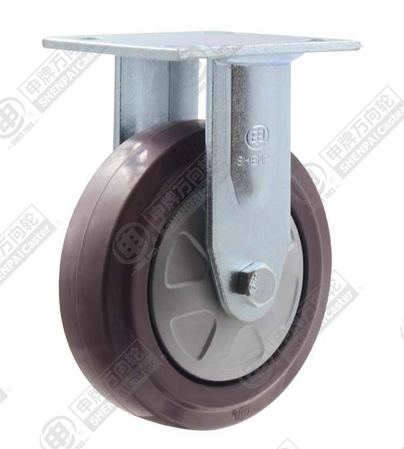 6" Top Plate Fixed Caster, Nylon Core Rubber Wheel