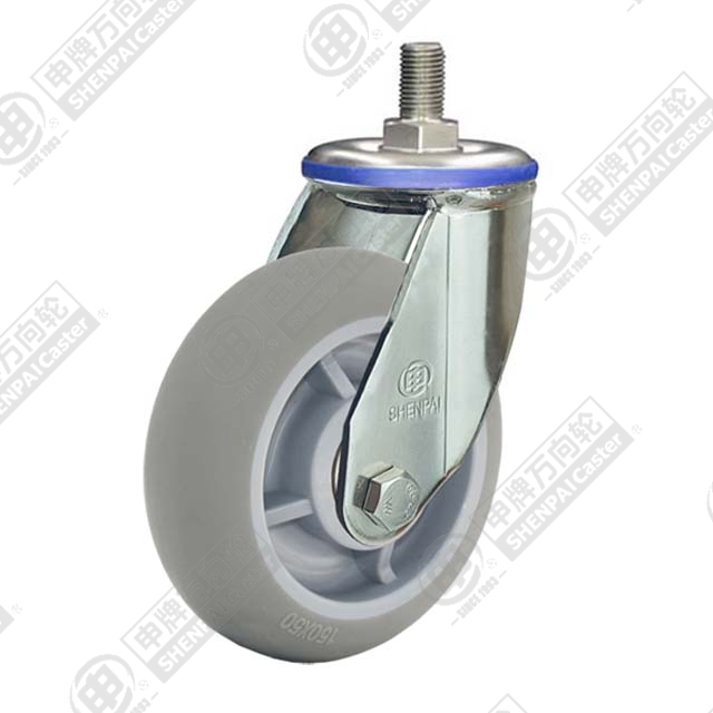 5" Threaded Stem Swivel Caster, Stainless Steel Frame, Plastic-core TPE Wheel, M20*45