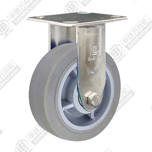 4" Top Plate Fixed Caster, Stainless Steel Frame, Plastic-core TPE Wheel